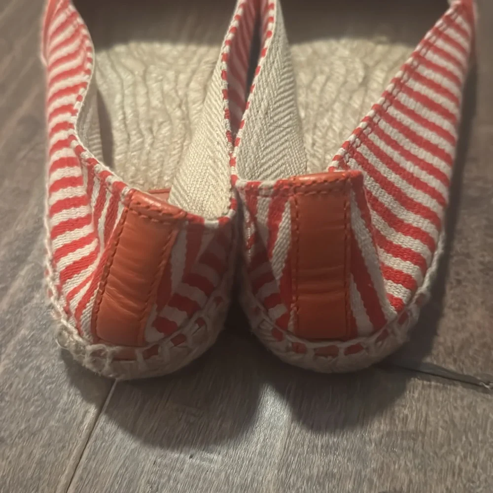 Tory Burch Striped Espadrille. Size 8. Poppy Red/Orange and Canvas.